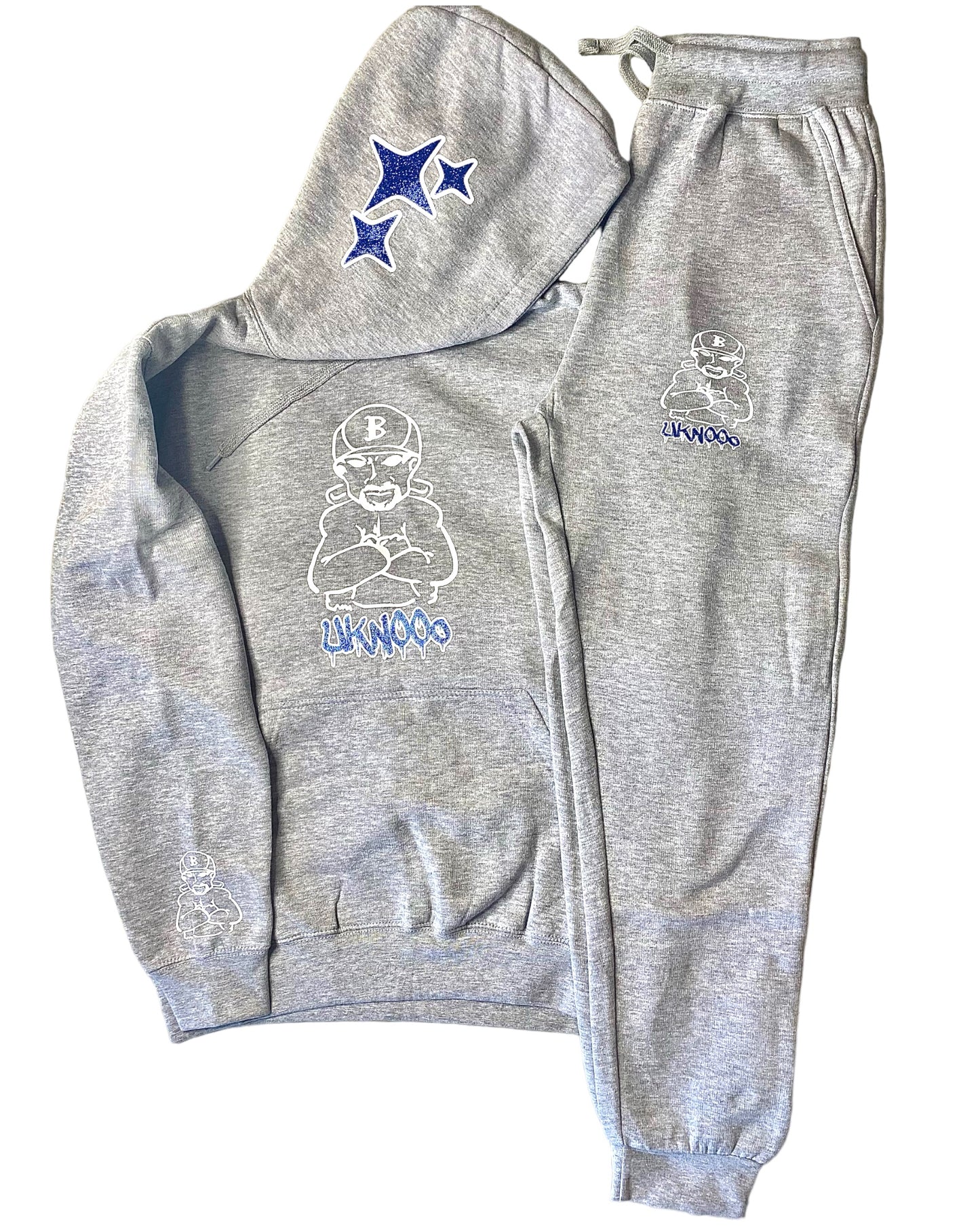 Grey With Blue Glitter Heavy Blend Fleece SweatSuit