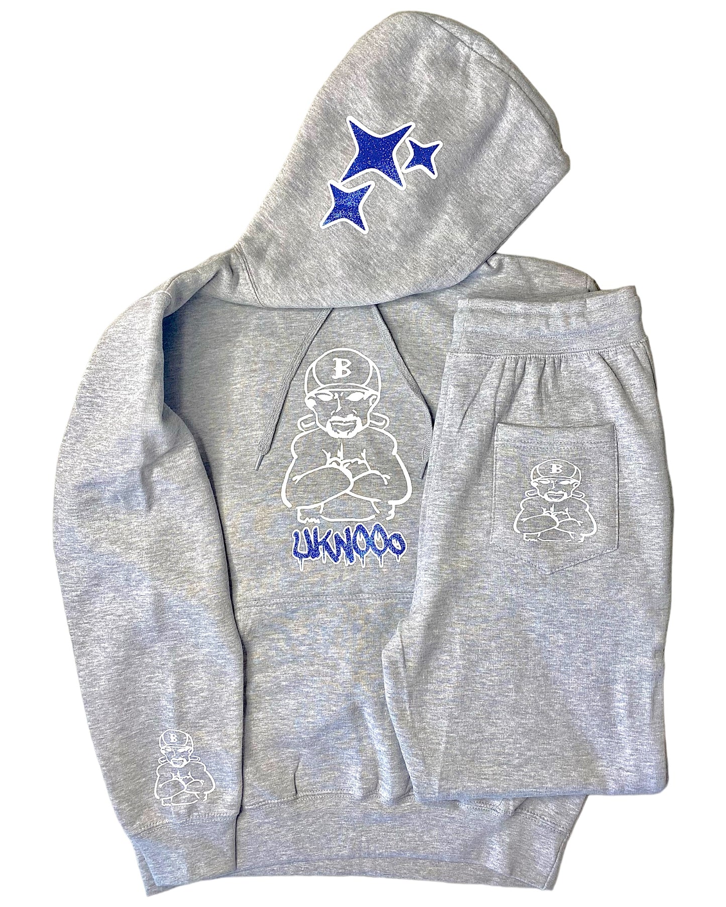 Grey With Blue Glitter Heavy Blend Fleece SweatSuit