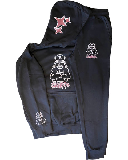 Black With Pink Glitter Heavy Blend Fleece SweatSuit