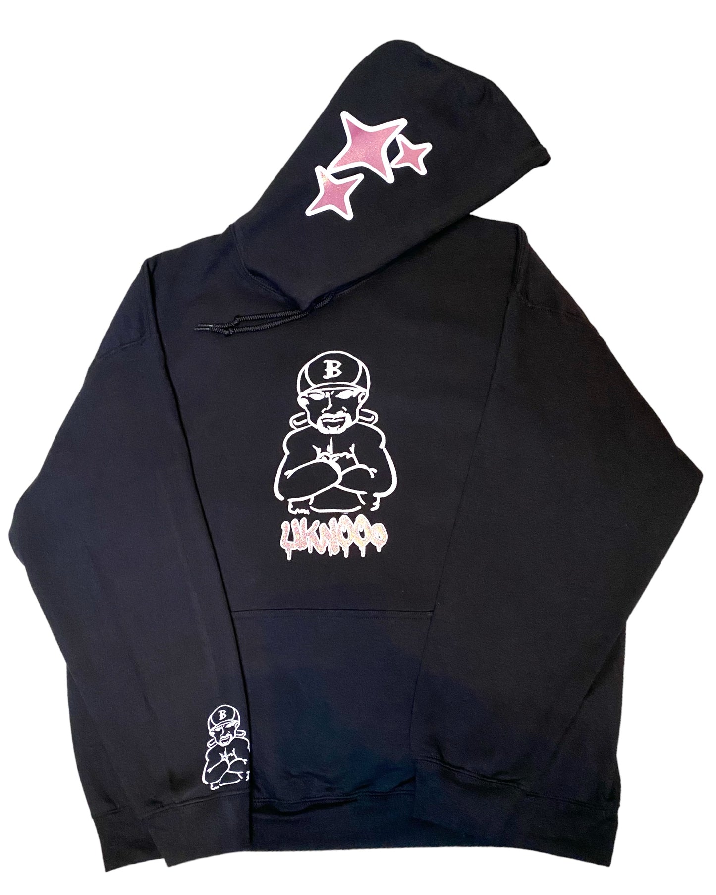 Black With Pink Glitter Heavy Blend Fleece Hoodie